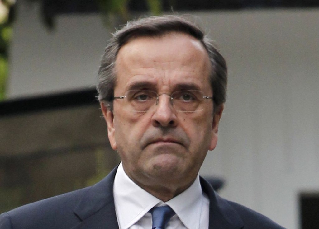 Greek conservative party leader Antonis Samaras ,  arrives at the presidential palace for a meeting with President Karolos Papoulias in Athens on Monday, May 14, 2012. Greek party leaders are to resume power-sharing talks Monday as negotiations to create a government drag into a second week, raising the specter of fresh elections that could threaten the crisis-stricken country's international bailout and its membership of the euro. (AP Photo/Petros Giannakouris)