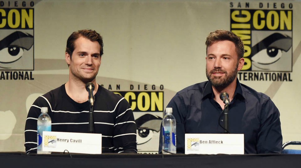 SAN DIEGO, CA - JULY 11: Actors Henry Cavill (L) and Ben Affleck from "Batman v. Superman: Dawn of Justice" attend the Warner Bros. presentation during Comic-Con International 2015 at the San Diego Convention Center on July 11, 2015 in San Diego, California. (Photo by Kevin Winter/Getty Images)
